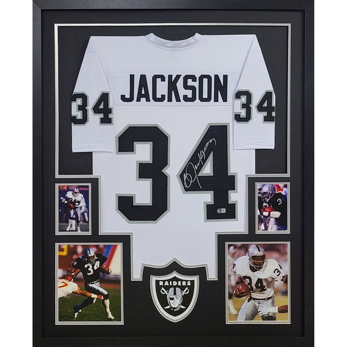 Bo Jackson Framed Signed White Jersey Beckett Autographed Raiders