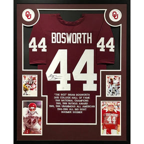 Brian Bosworth Signed Framed Stat Jersey Beckett JSA Autographed Oklahoma