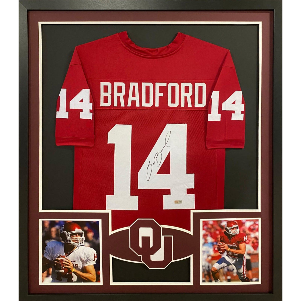 Sam Bradford Framed Signed Oklahoma Jersey Tristar Autographed NH