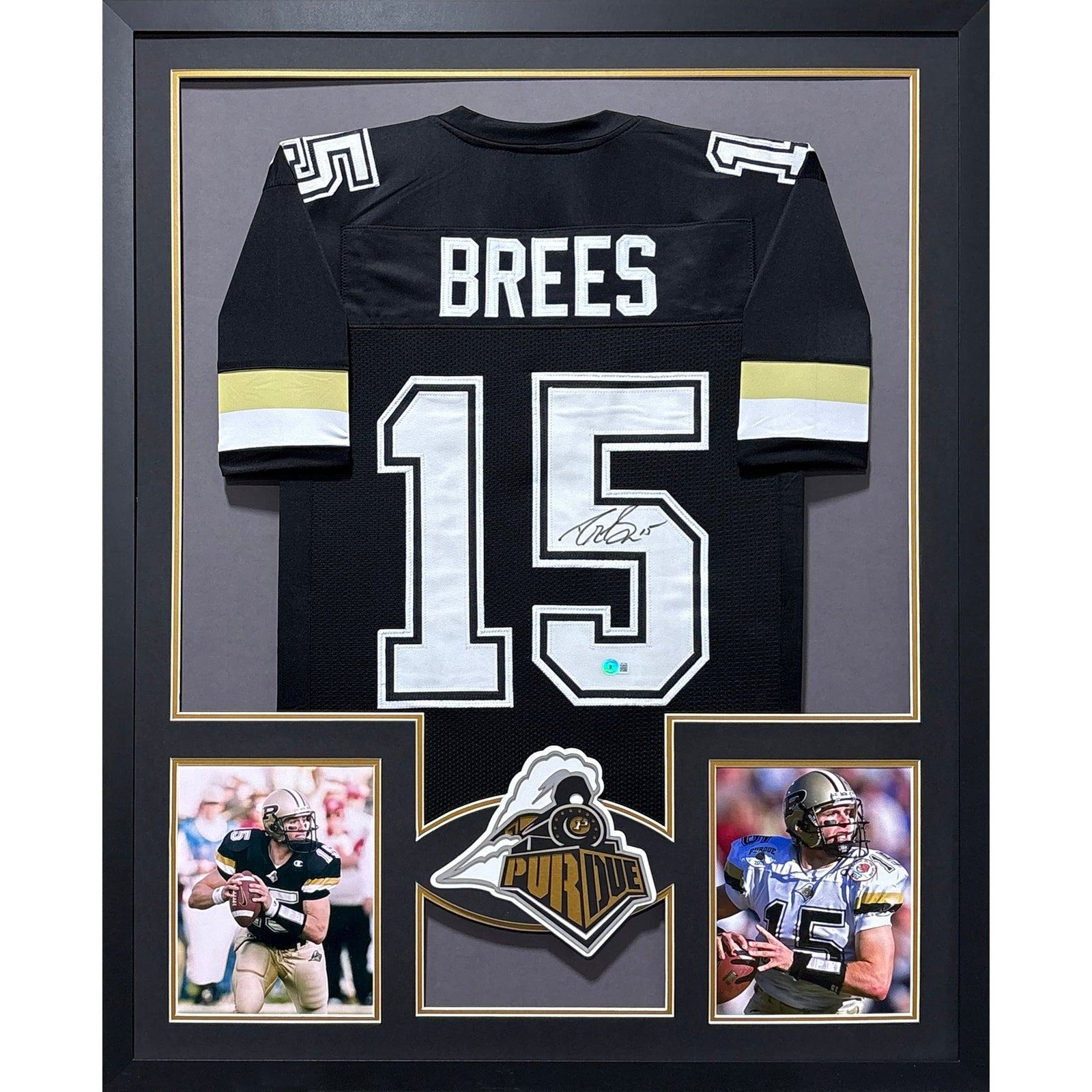 Drew Brees Signed Framed Purdue Jersey Autographed Beckett Saints 2P