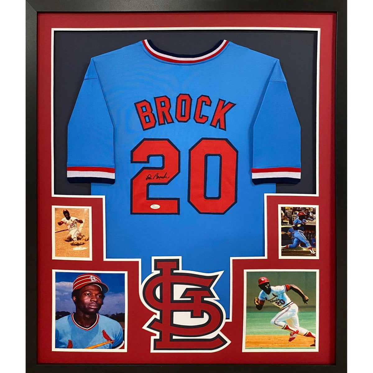 Lou Brock Signed Framed Blue Jersey JSA Autographed St. Louis Cardinals