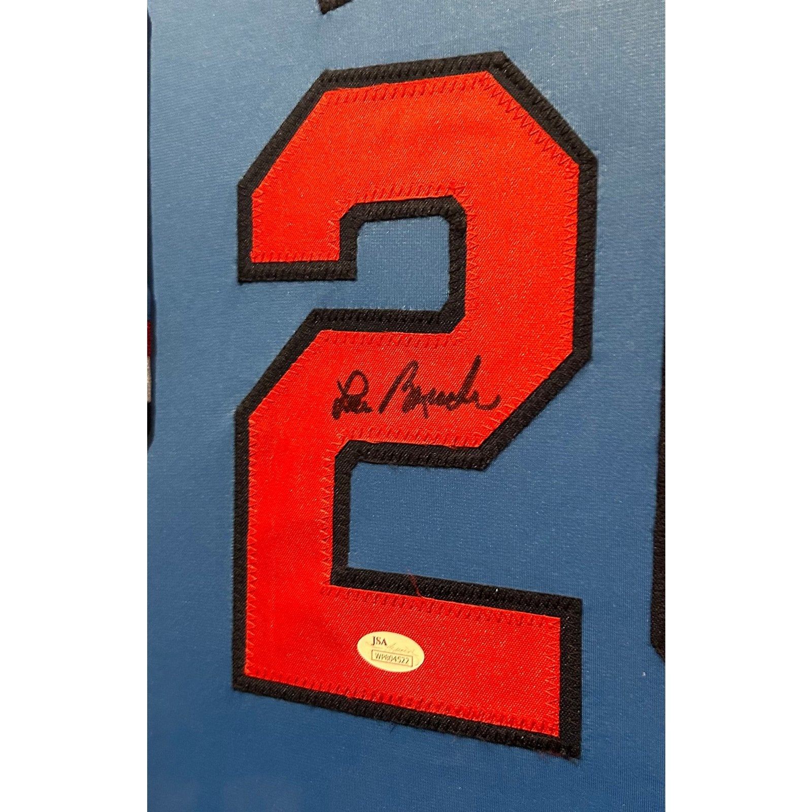 Lou Brock Signed Framed Blue Jersey JSA Autographed St. Louis Cardinal
