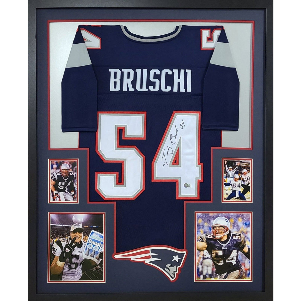 Tedy Bruschi Framed Signed Blue Jersey JSA New England Patriots Autographed