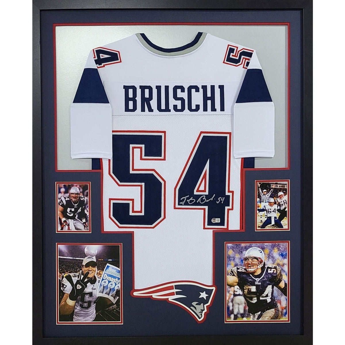 Tedy Bruschi Framed Signed White Jersey JSA New England Patriots Autographed