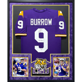 Joe Burrow Framed Signed Jersey Beckett LSU Tigers Autographed Suede