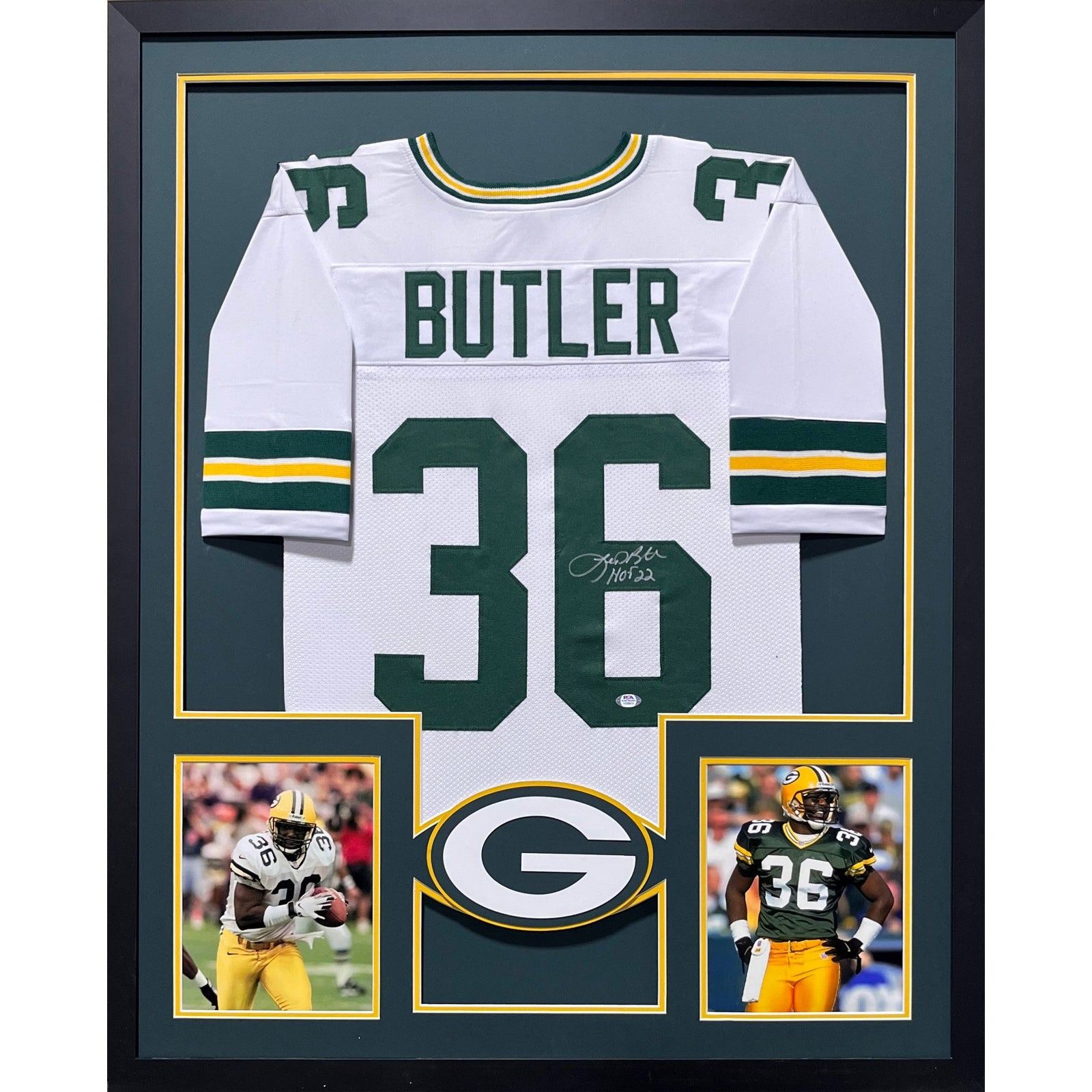 Leroy Butler Framed Signed Packers White Jersey Beckett Autographed