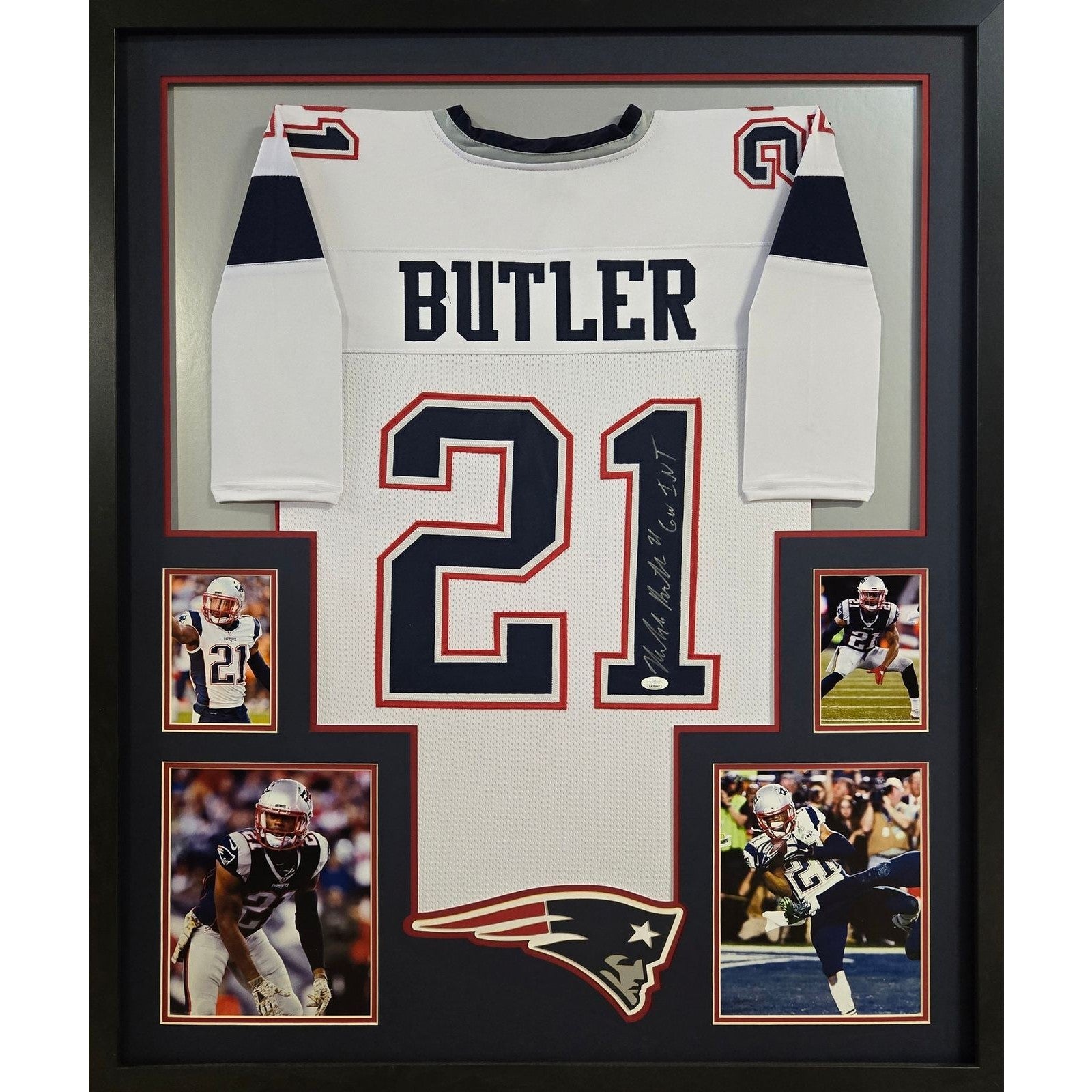 Malcolm Butler Signed Framed White Jersey JSA Autographed Patriots