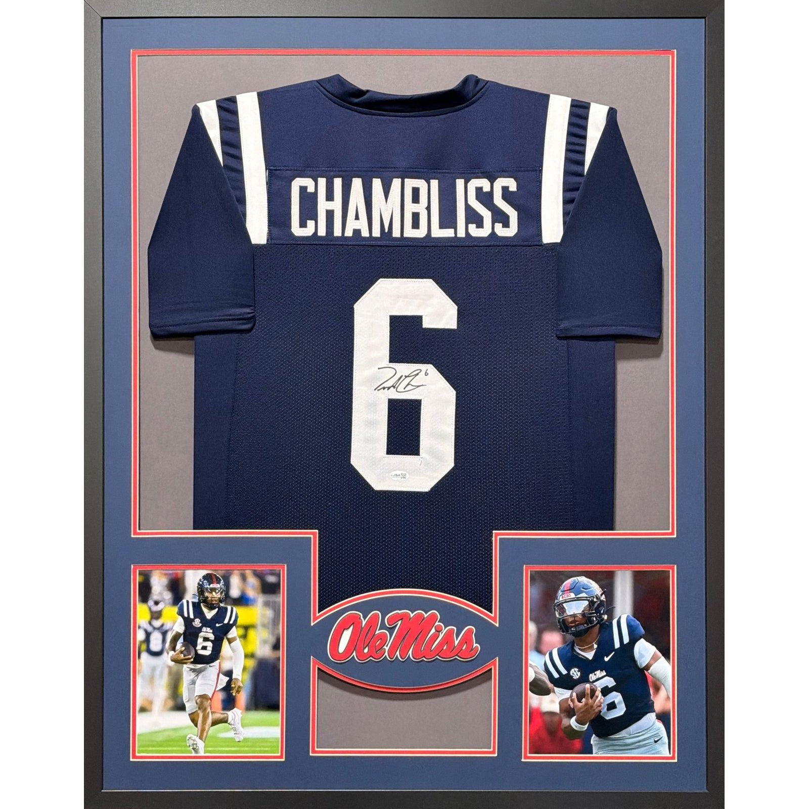 Trinidad Chambliss Signed Framed Navy Jersey JSA Autographed Ole Miss