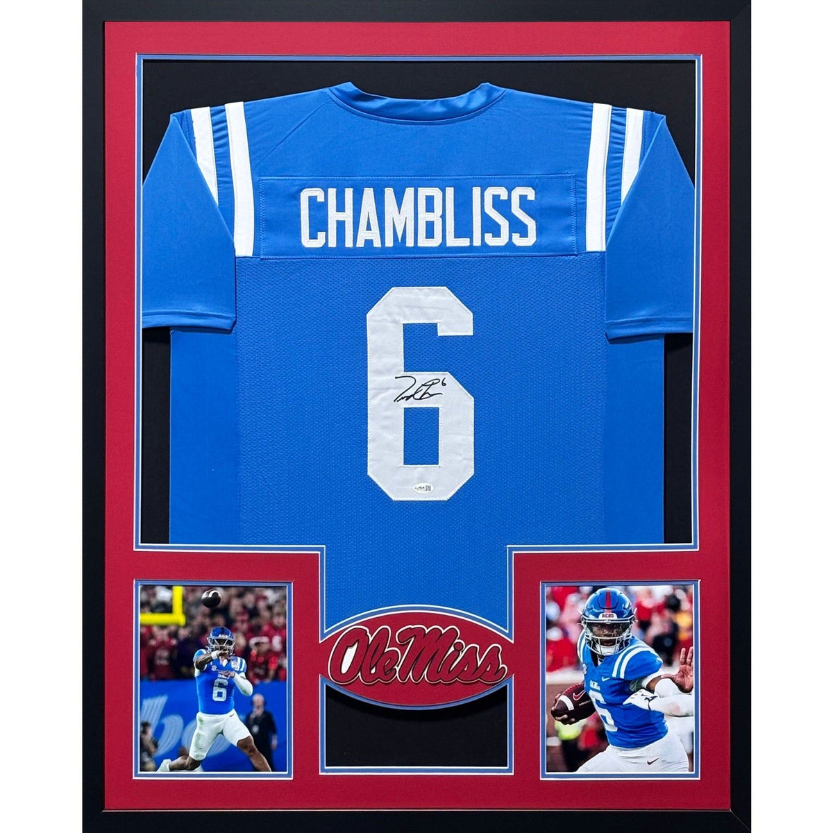 Trinidad Chambliss Signed Framed Blue Jersey JSA Autographed Ole Miss