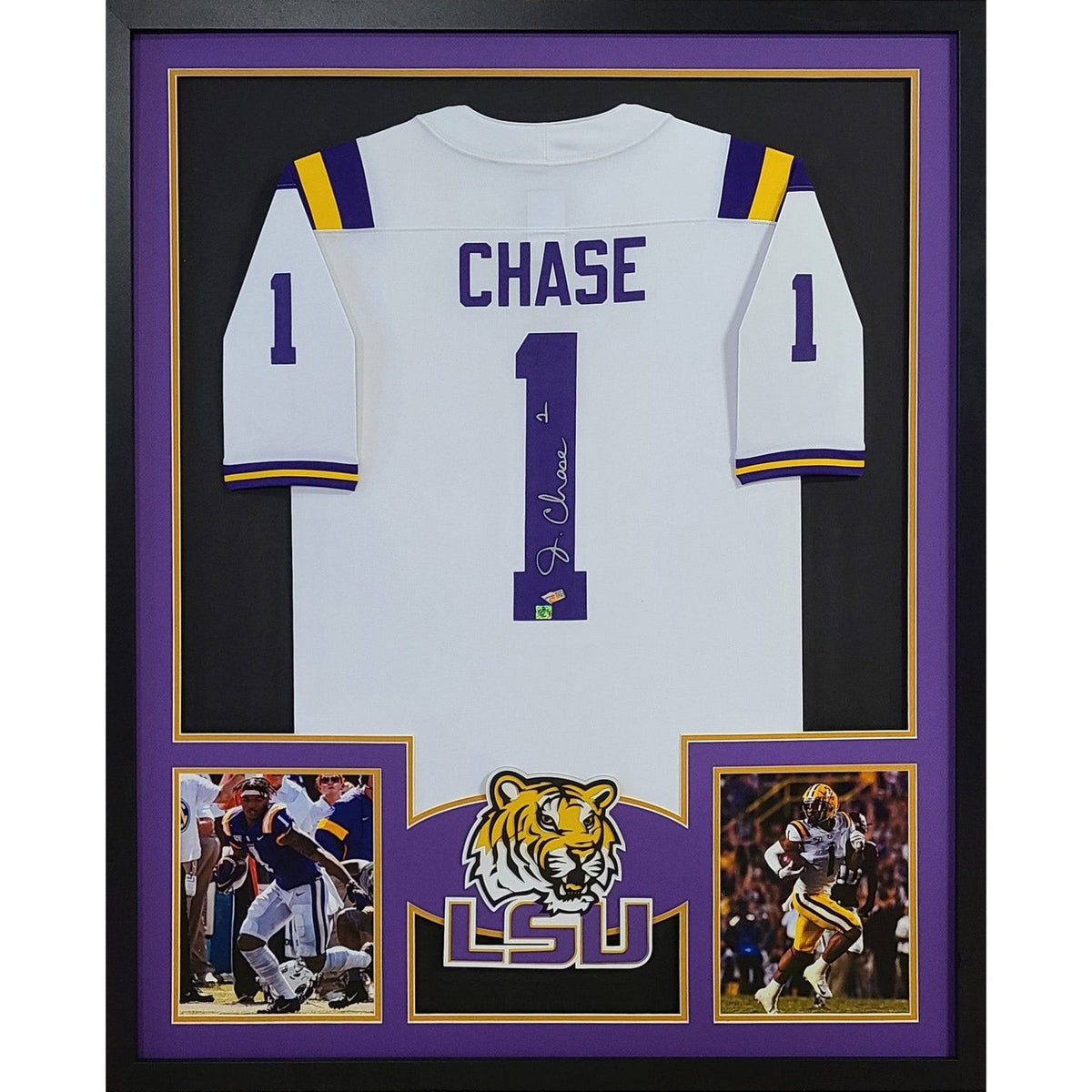 Ja'Marr Chase Framed Signed White Jersey Fanatics Autographed LSU Tigers