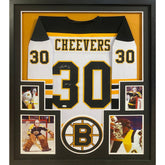 Gerry Cheevers Signed Framed Black Jersey Boston Bruins JSA Autographed