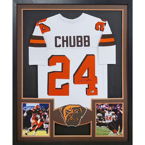 Nick Chubb Framed Signed Cleveland Browns White Jersey Beckett Autographed