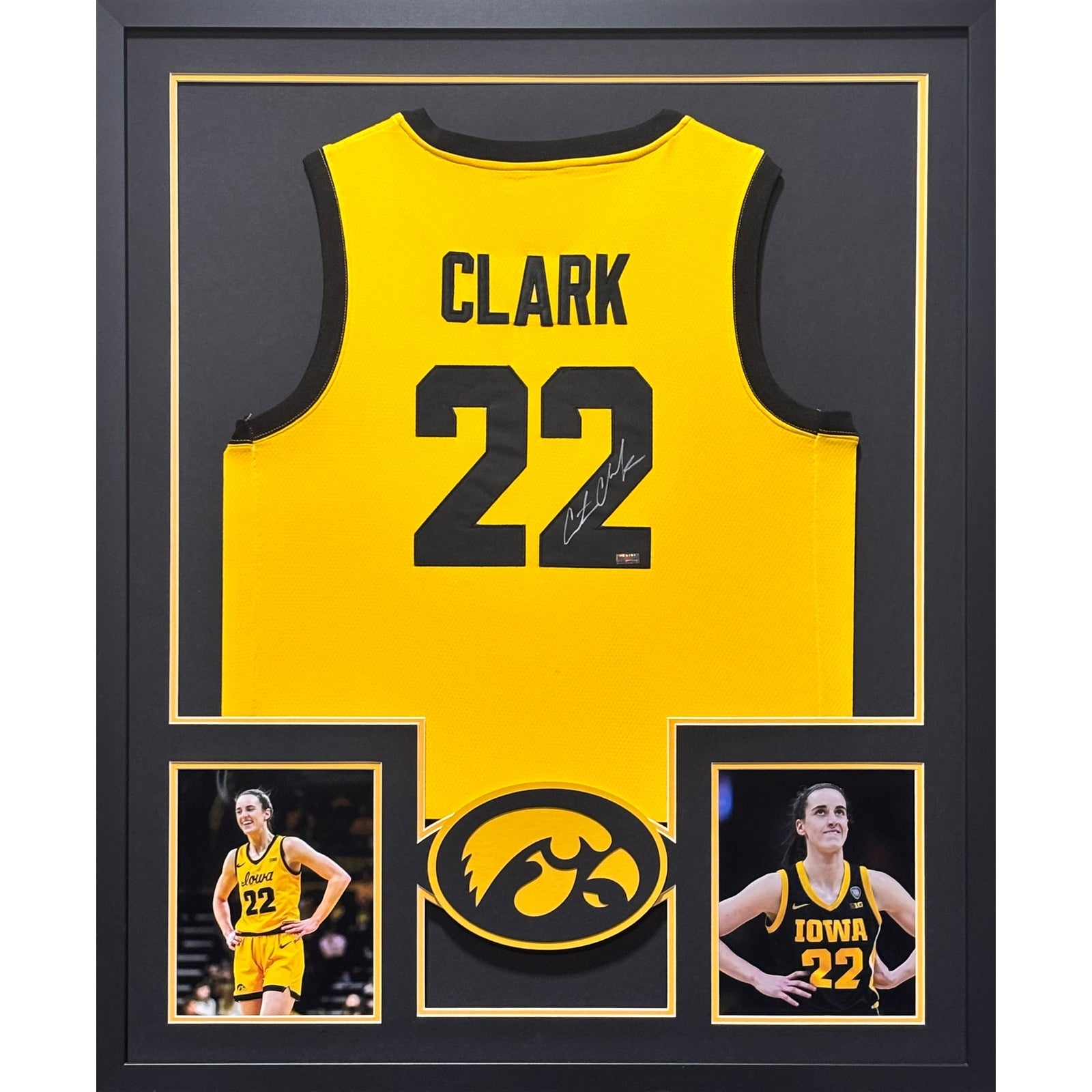 Caitlin Clark Framed Signed Iowa Hawkeyes Yellow Jersey Panini Autographed