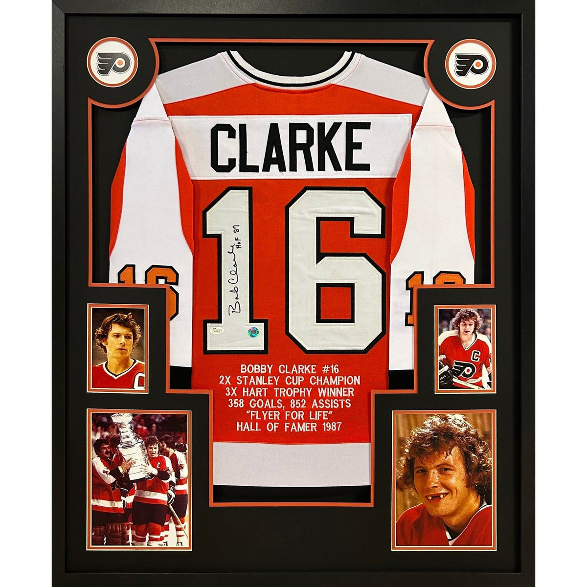 Bobby Clarke Framed Stat Jersey JSA Autographed Signed Flyers