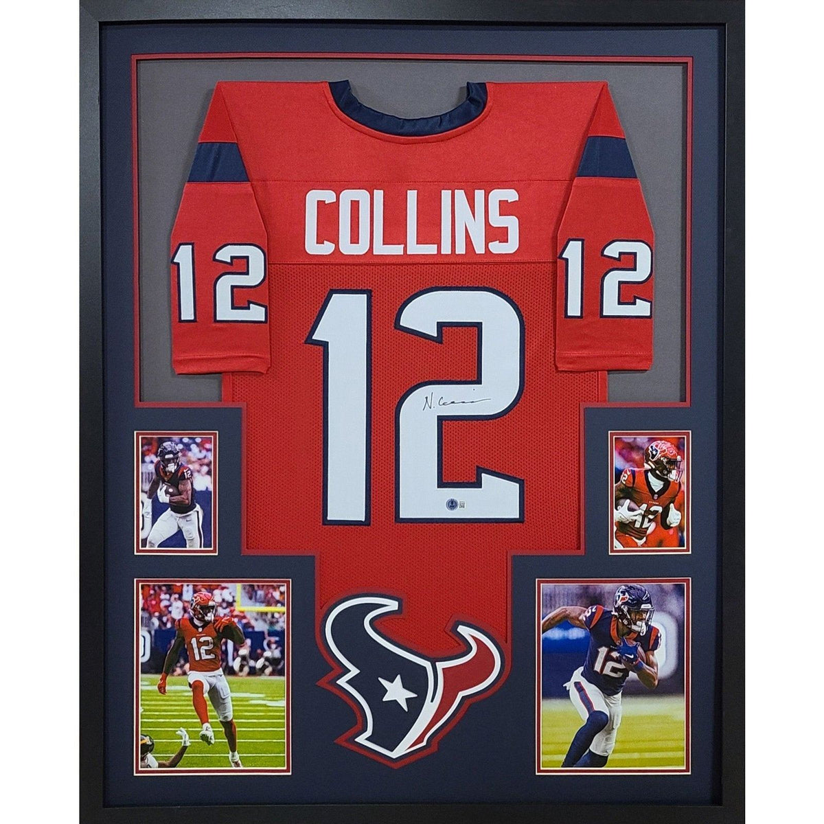 Nico Collins Framed Signed Red Jersey Beckett Autographed Houston Texans