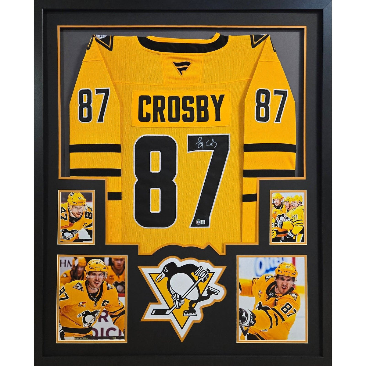 Sidney Crosby Framed Signed Yellow Jersey Beckett Autographed Penguins