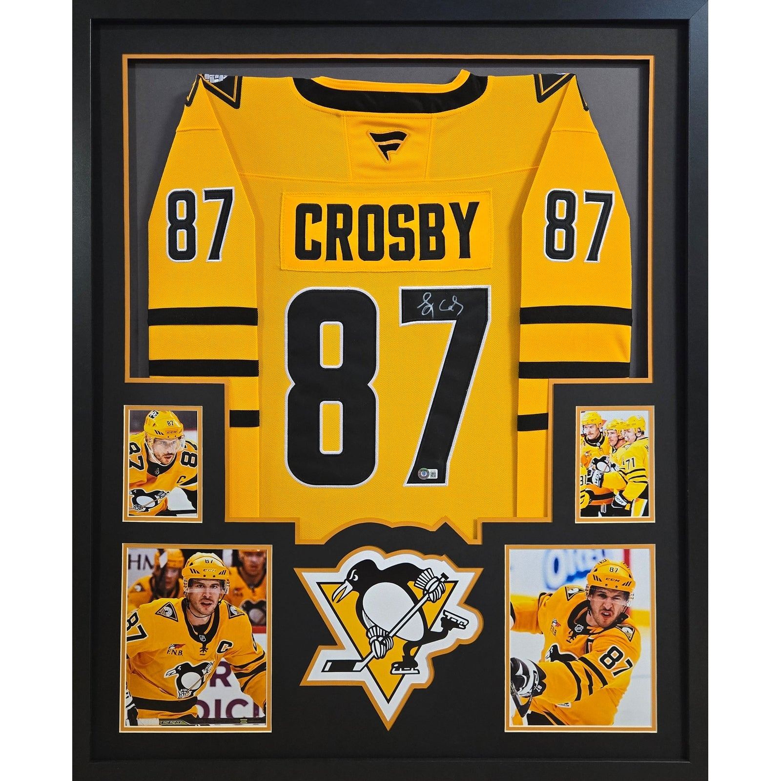 Sidney Crosby Framed Signed Yellow Jersey Beckett Autographed Penguins