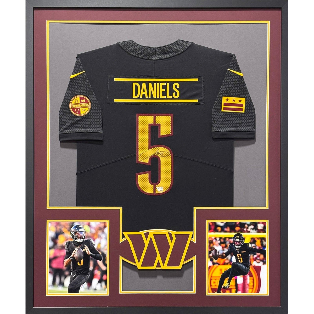 Jayden Daniels Framed Black Jersey Fanatics Autographed Signed Commanders