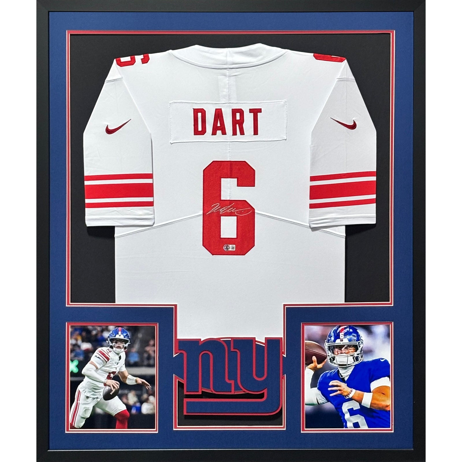 Jaxson Dart Signed Framed White Jersey Beckett Autographed NY Giants Current