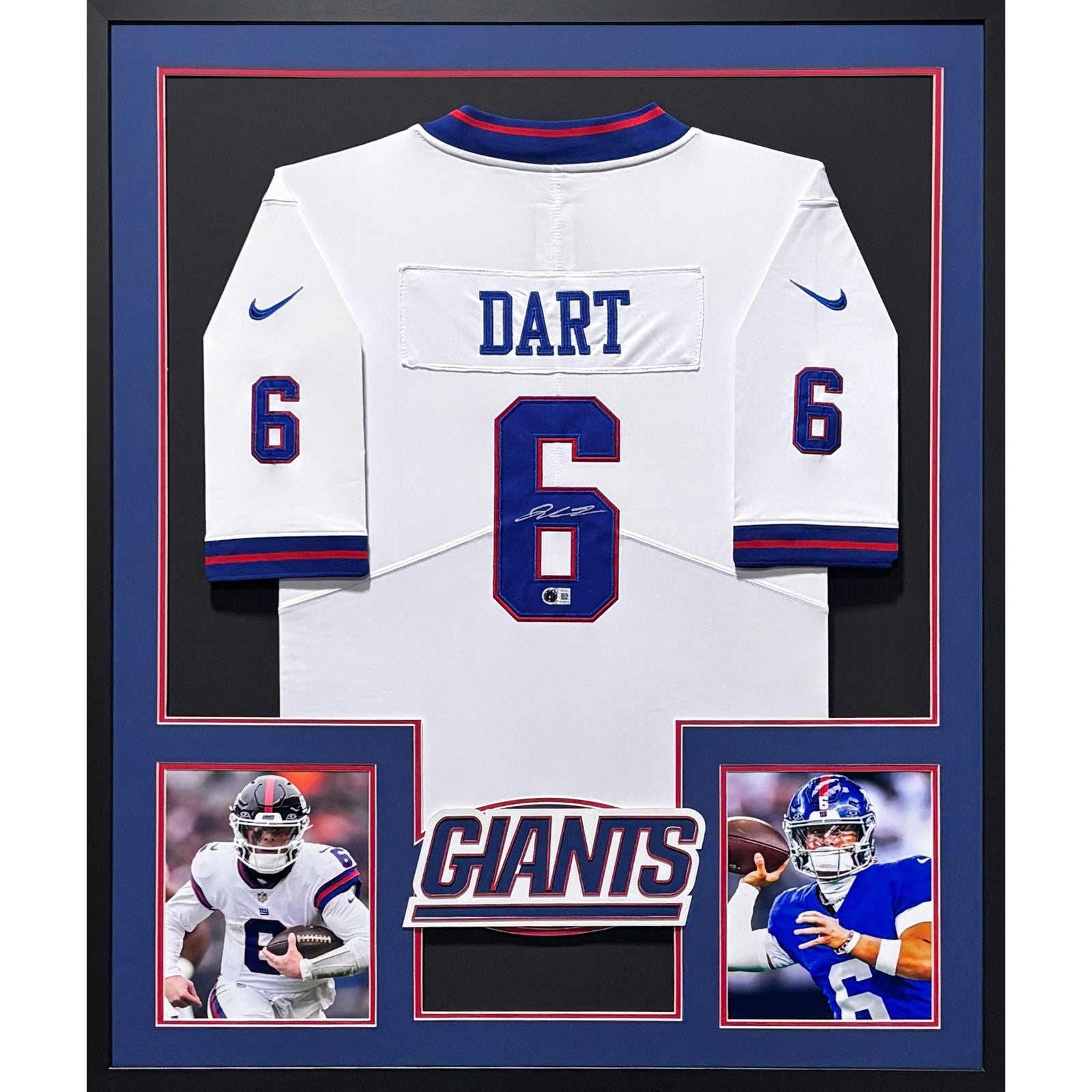 Jaxson Dart Signed Framed White Jersey Beckett Autographed New York Giants