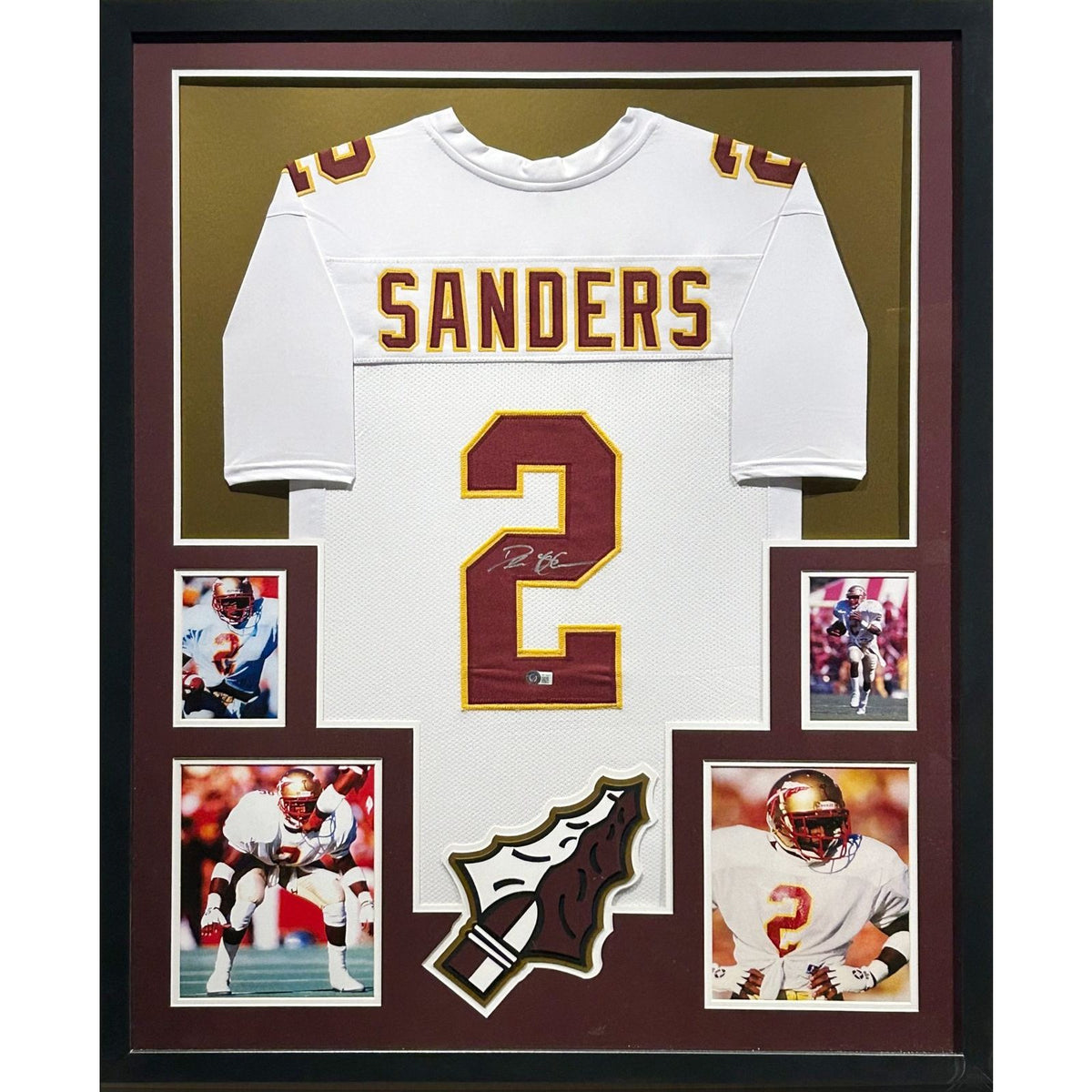 Deion Sanders Framed Signed White Jersey Beckett Autographed FSU Florida State