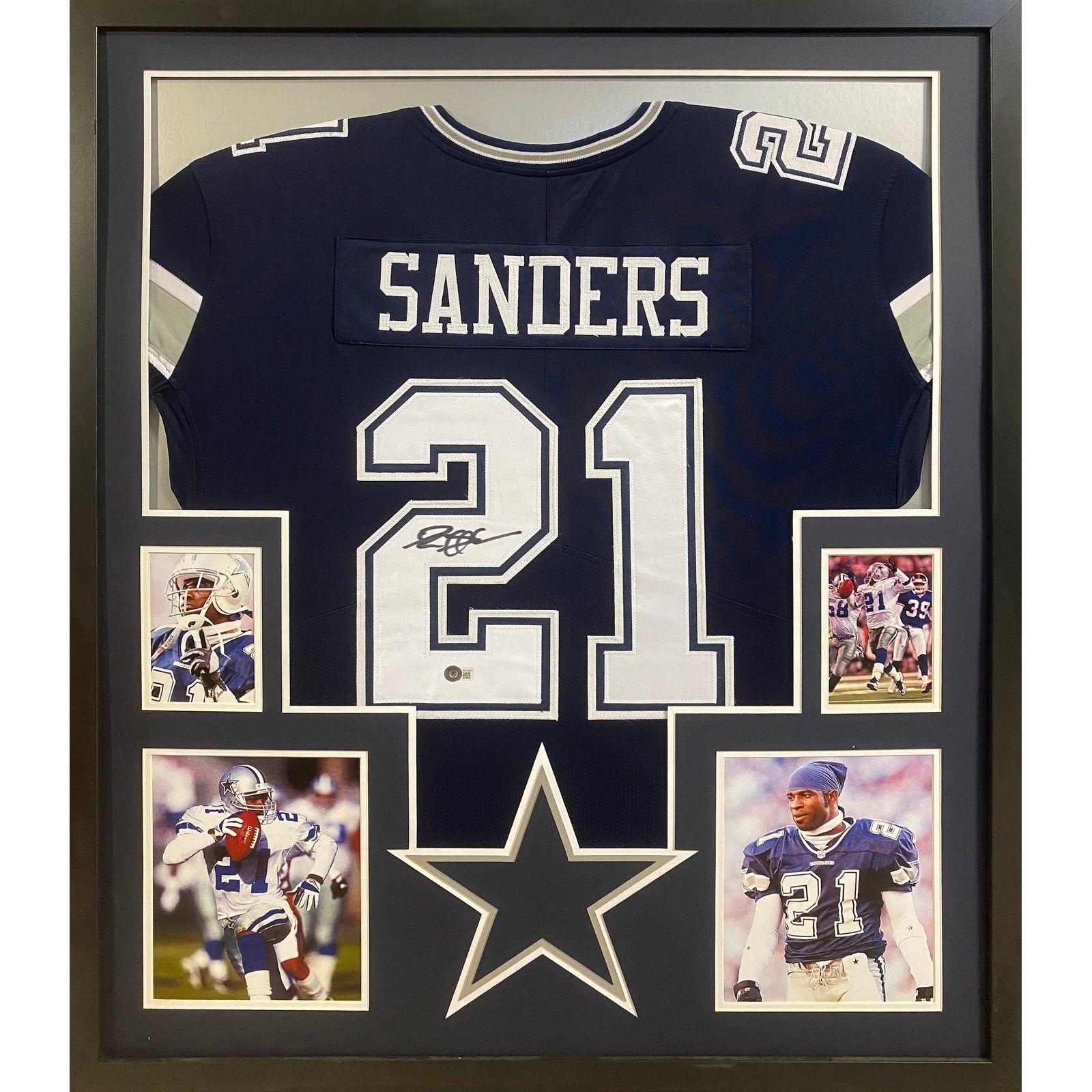 Deion Sanders Framed Signed Cowboys Blue Jersey Beckett Autographed