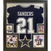 Deion Sanders Framed Signed Cowboys Blue Jersey Beckett Autographed