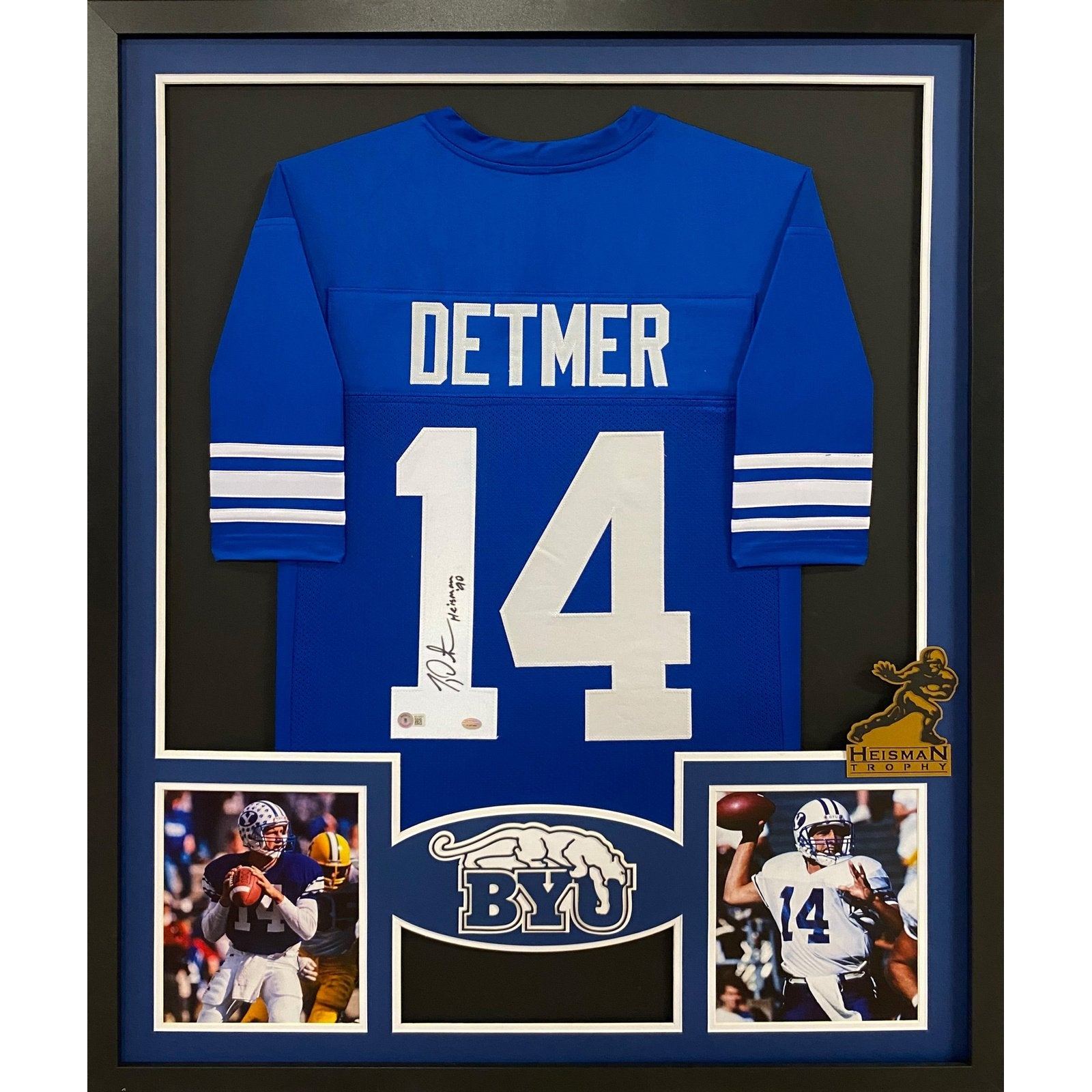 TY Detmer Framed Signed BYU Jersey Beckett Autographed