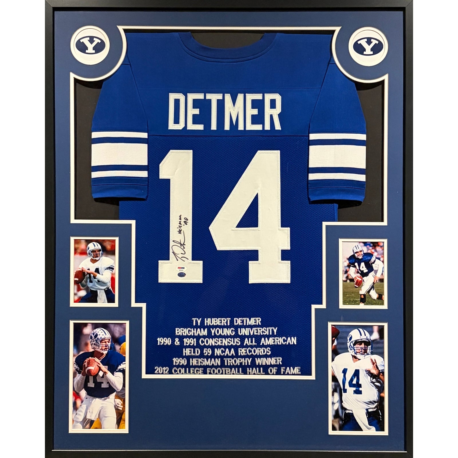 TY Detmer Framed Signed BYU Stat Jersey PSA/DNA Autographed Heisman