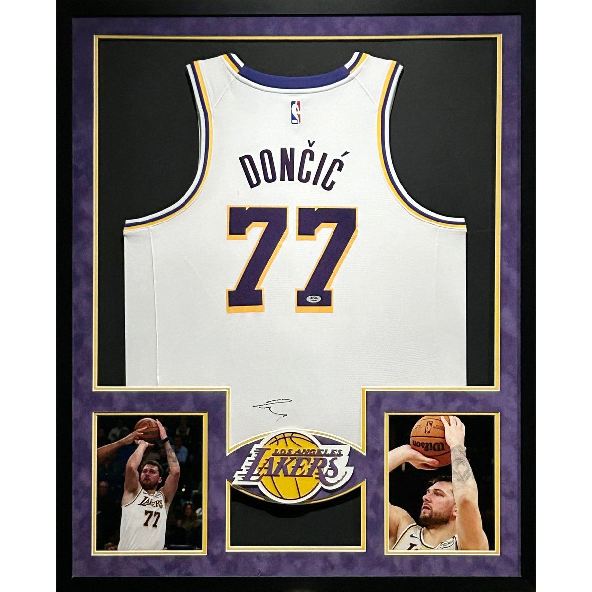Luka Doncic Framed Signed White Jersey PSA/DNA Autographed Lakers LA