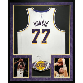 Luka Doncic Framed Signed White Jersey PSA/DNA Autographed Lakers LA