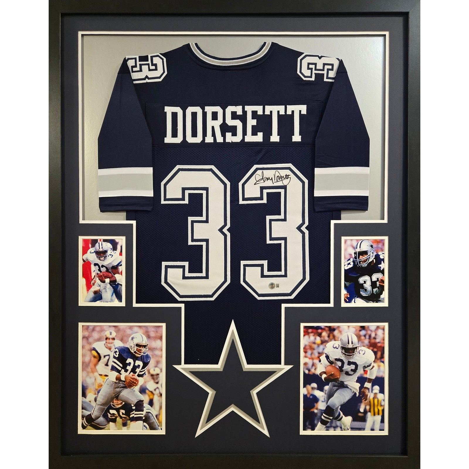 Tony Dorsett Signed Framed Jersey Beckett BAS Autographed Cowboys Navy