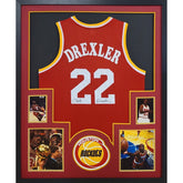 Clyde Drexler Framed Jersey JSA Autographed Signed Houston Rockets 4P