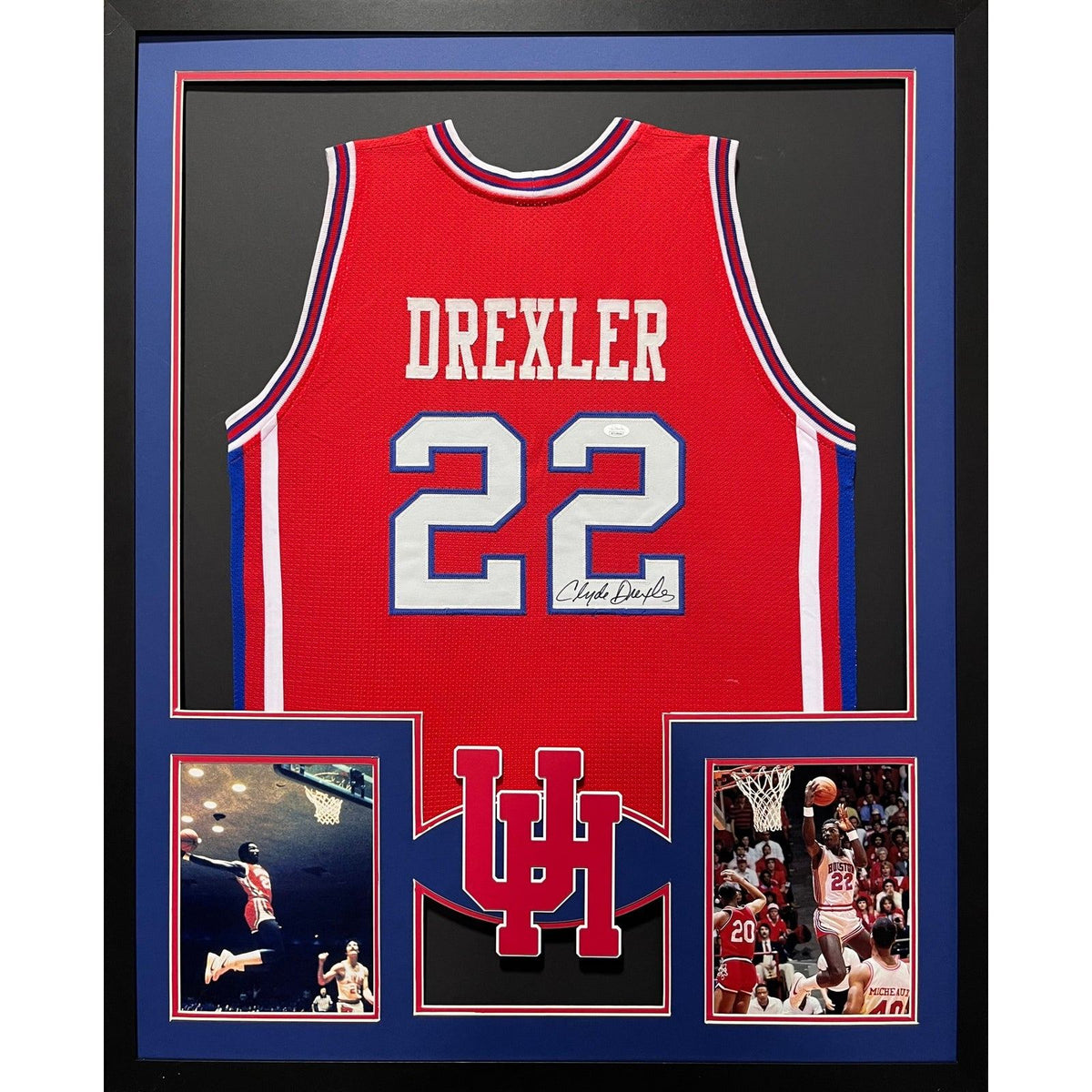 Clyde Drexler Framed Jersey JSA Autographed Signed Houston Cougars College