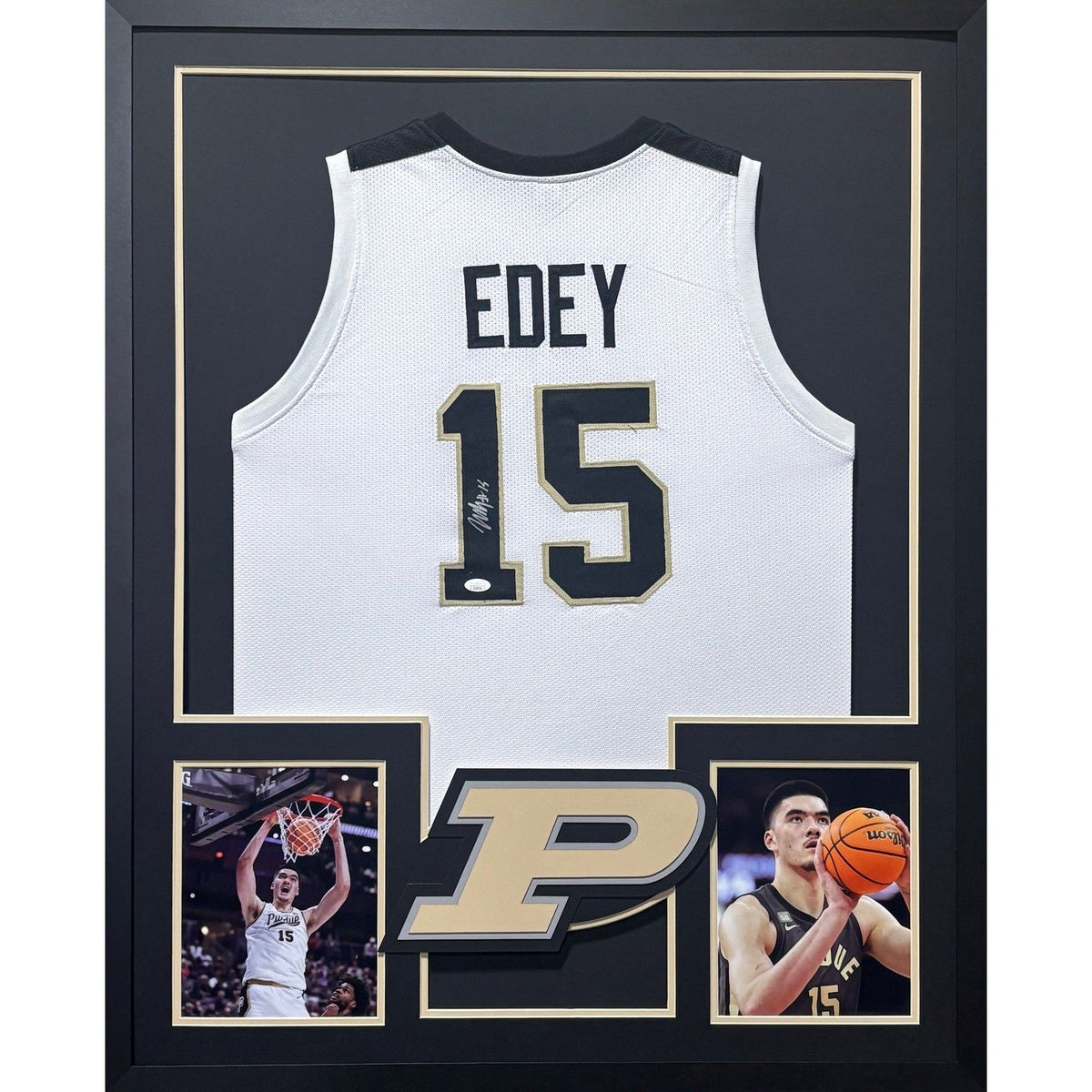 Zach Edey Framed Signed Purdue White Jersey JSA Autographed