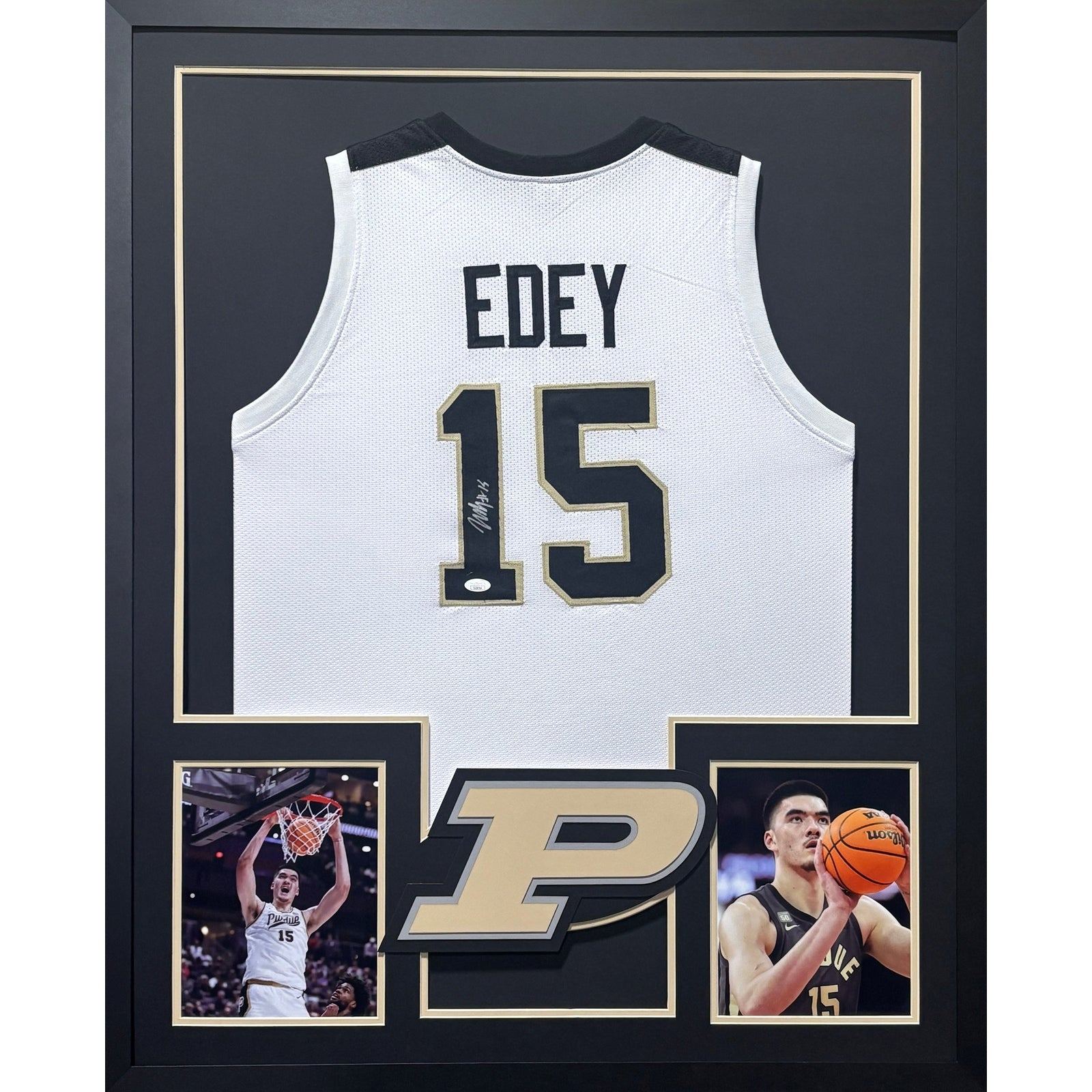 Zach Edey Framed Signed Purdue White Jersey JSA Autographed