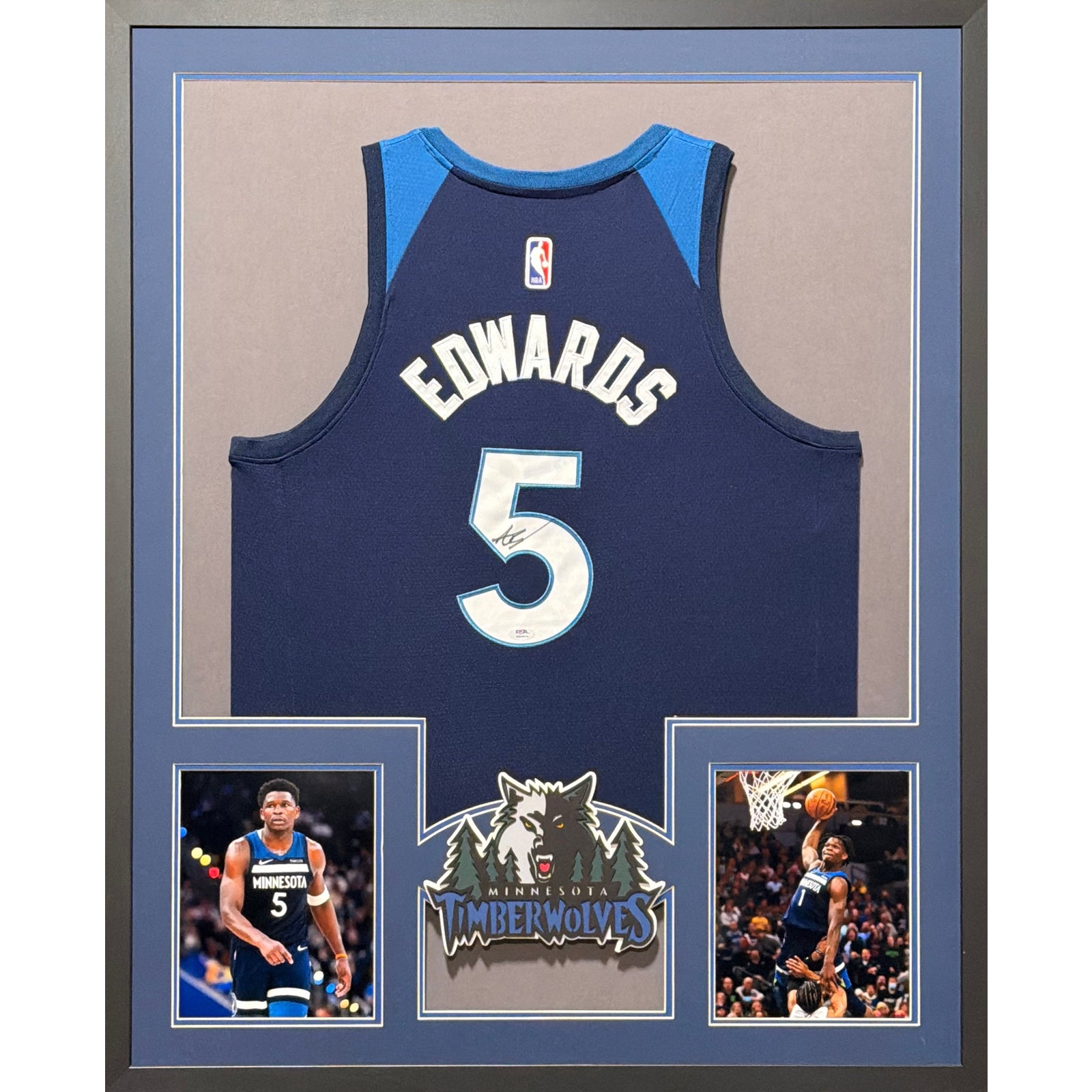 Anthony Edwards Signed Framed Jersey PSA COA Autographed Timberwolves