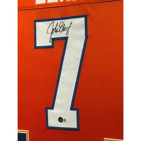 John Elway Signed Framed Orange Jersey Beckett Autographed Denver Broncos