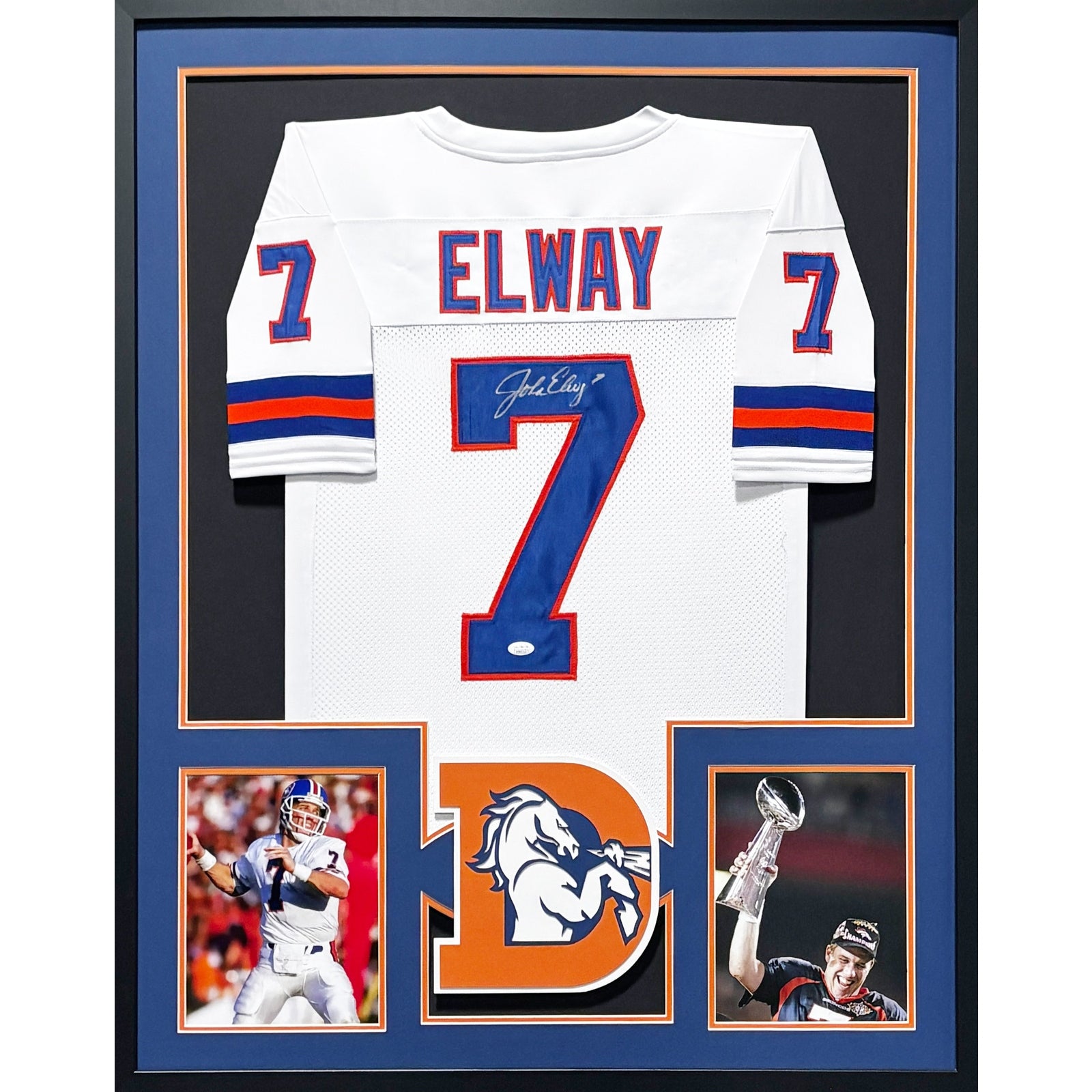 John Elway Framed Signed White Jersey Beckett Autographed Denver Broncos IH