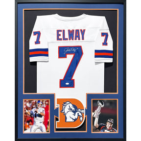 John Elway Framed Signed White Jersey Beckett Autographed Denver Broncos IH