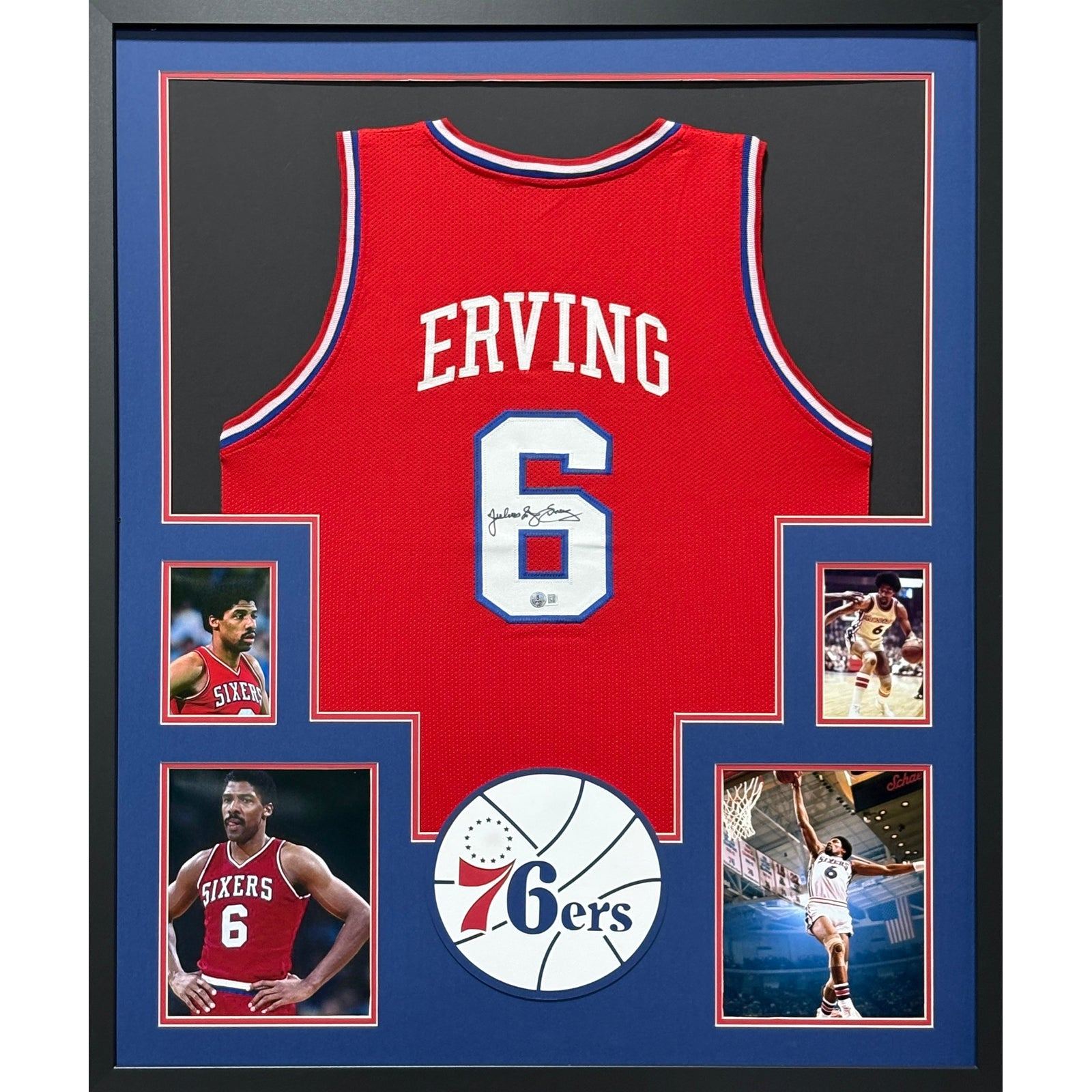 Julius Erving Signed Framed Red Jersey Beckett Autographed Philadelphia 76ers