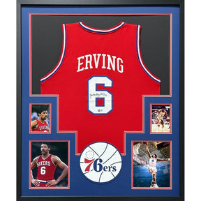 Julius Erving Signed Framed Red Jersey Beckett Autographed Philadelphia 76ers