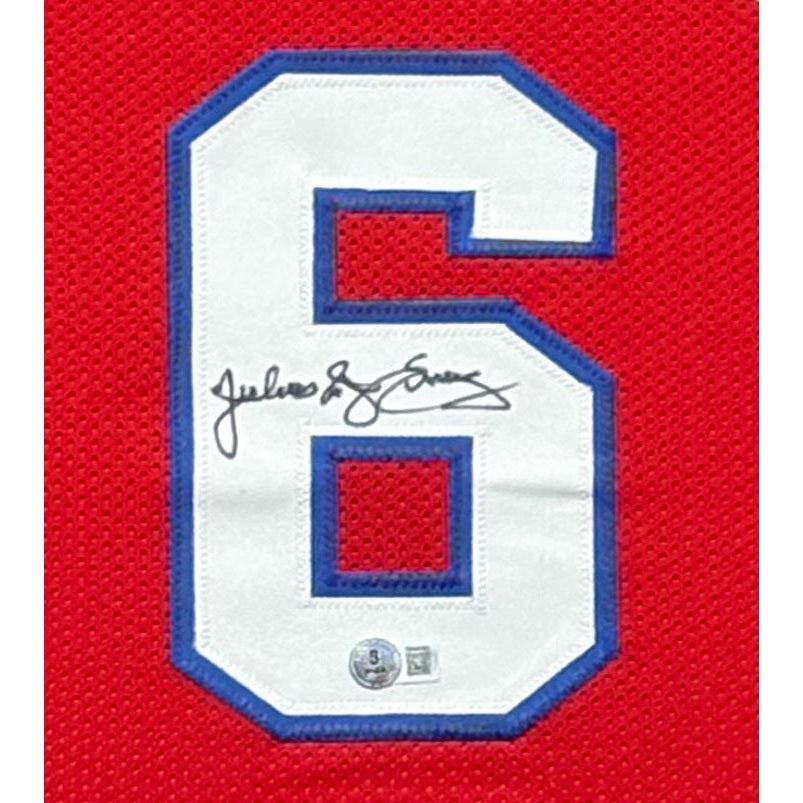 Julius Erving Signed Framed Red Jersey Beckett Autographed Philadelphia 76ers