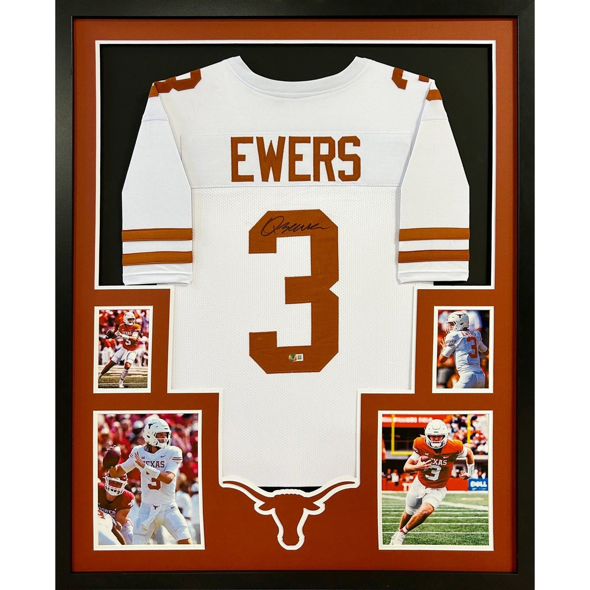 Quinn Ewers Framed Signed Texas White Jersey Beckett Autographed