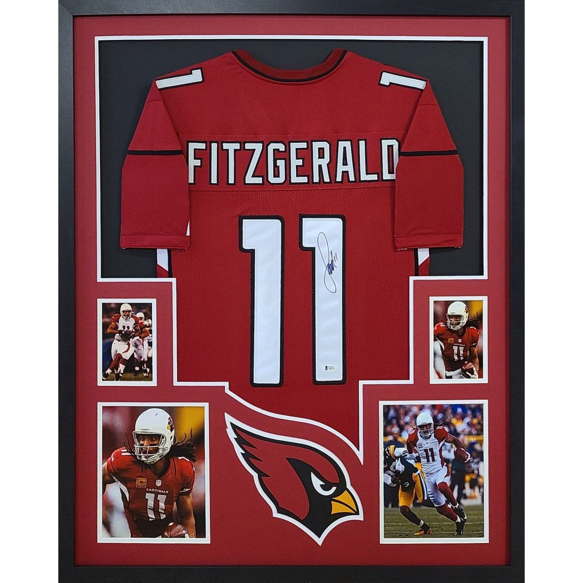 Larry Fitzgerald Signed Framed Red Jersey Beckett Autographed Arizona Cardinals