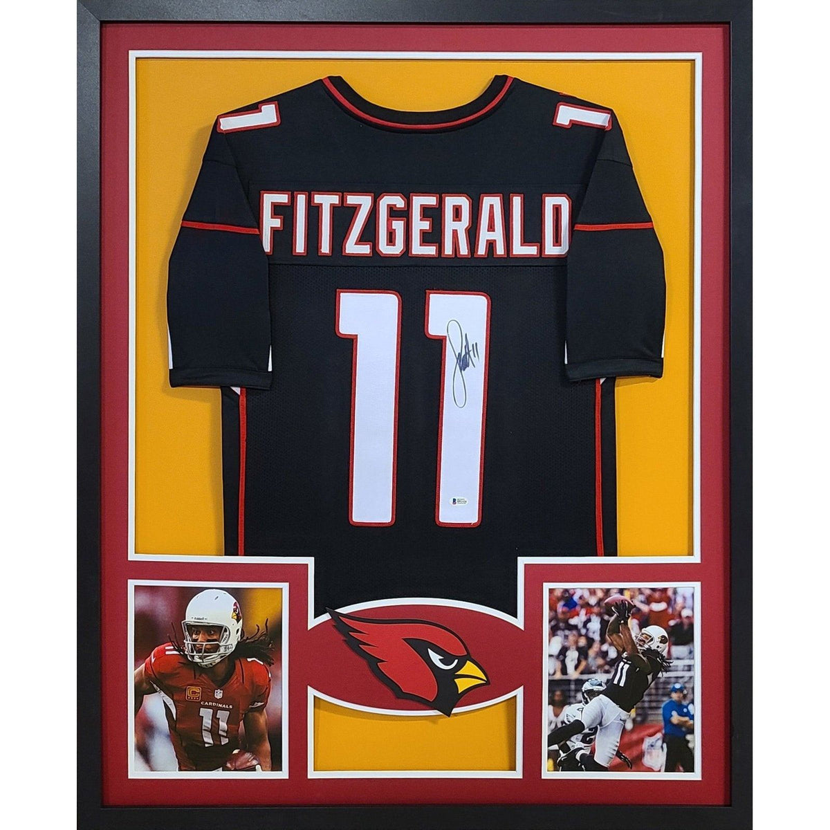 Larry Fitzgerald Signed Framed Black Jersey Beckett Autographed Cardinals RY