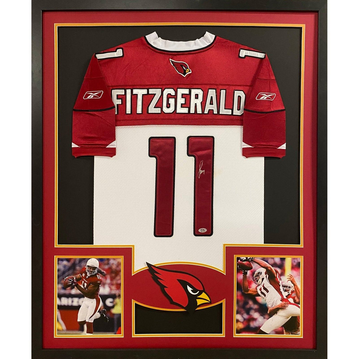 Larry Fitzgerald Signed Framed White Jersey PSA/DNA Autographed Cardinals