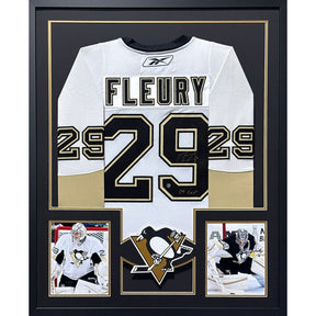 Marc-Andre Fleury Framed Signed White Gold Jersey COA Autographed Penguins