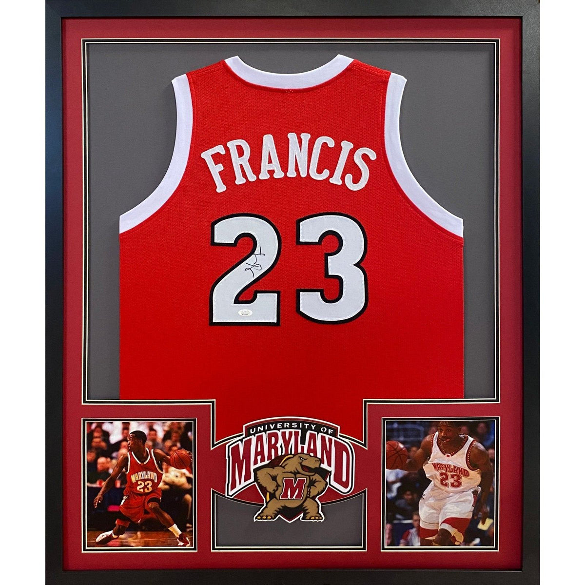 Steve Francis Framed Signed Maryland Jersey JSA Autographed