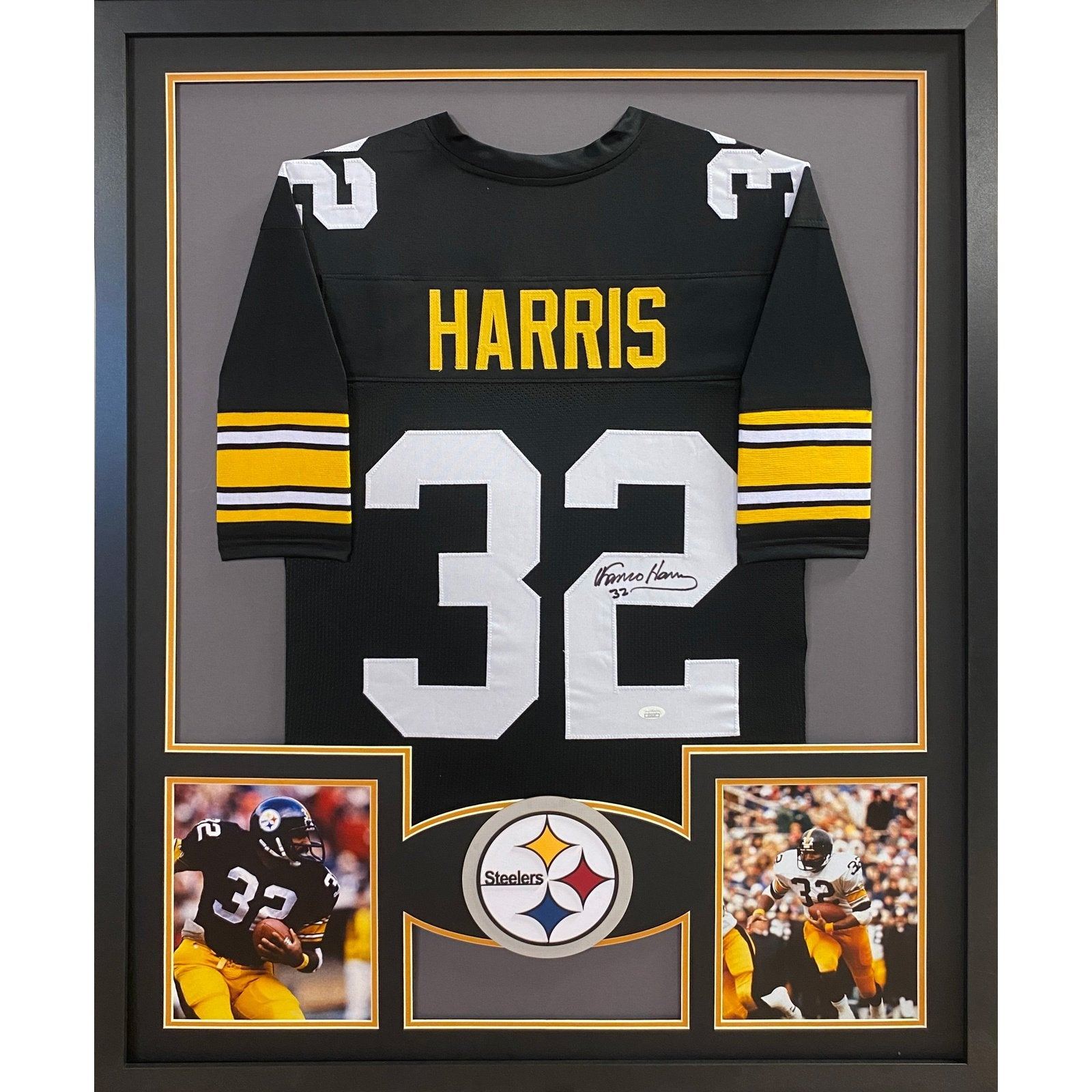 Franco Harris Framed Black Jersey JSA Autographed Signed Pittsburgh Steelers BG2